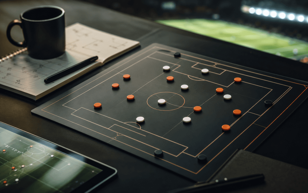 Football tactics board in a newsroom setting