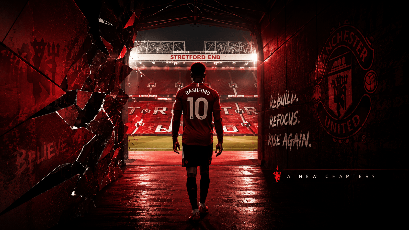 Editorial graphic representing Marcus Rashford's potential return to Manchester United's pre-season environment.