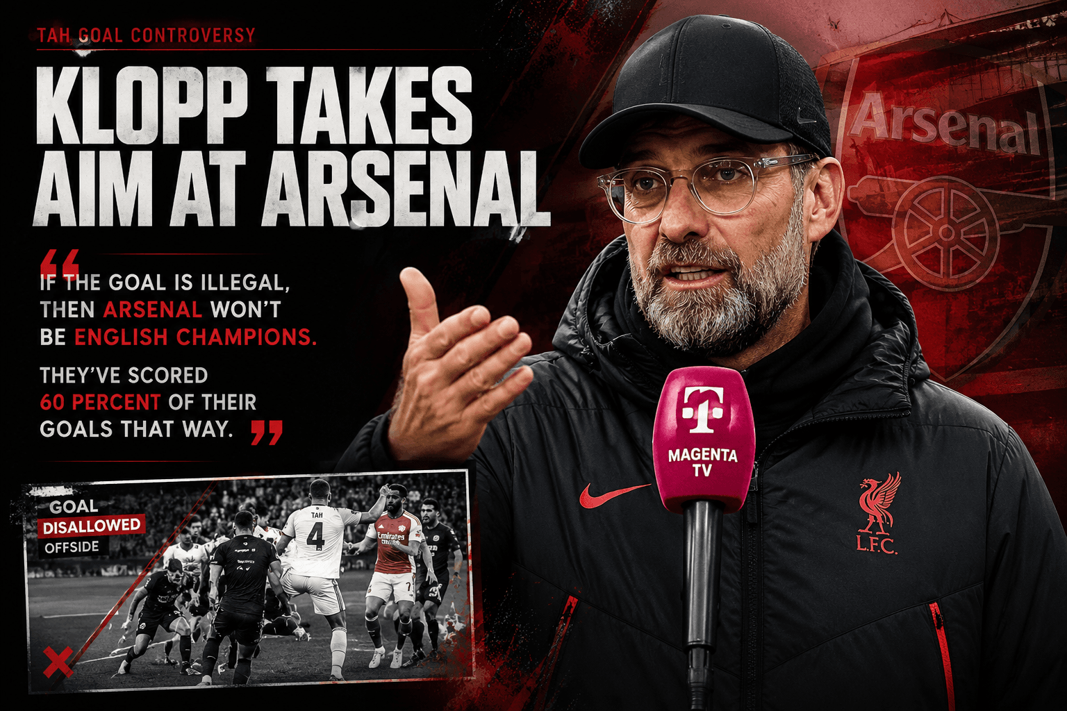 Jürgen Klopp reacts on the touchline as a graphic displays his criticism of Jonathan Tah’s disallowed goal and Arsenal’s set-piece tactics.
